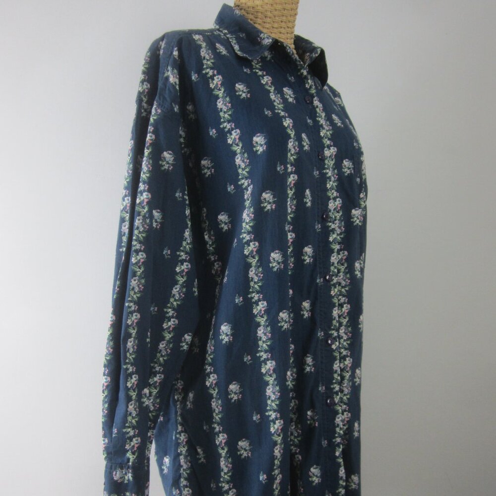 Vtg Stefano Womens Plus 18 / 20 Blue Pink Green Floral Cotton Button Shirt Cotta